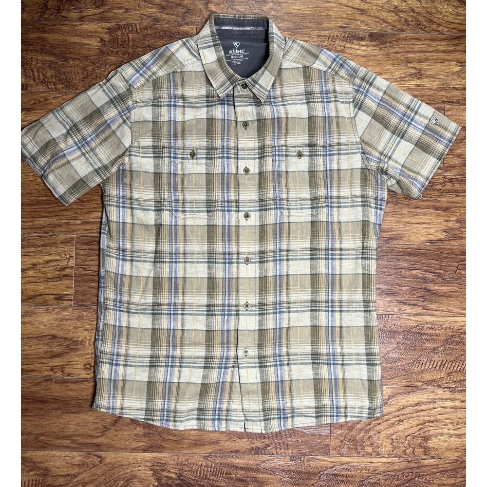 Kuhl Skorpio Shirt Mens Size Medium Plaid Short Sleeve Linen Blend Outdoor